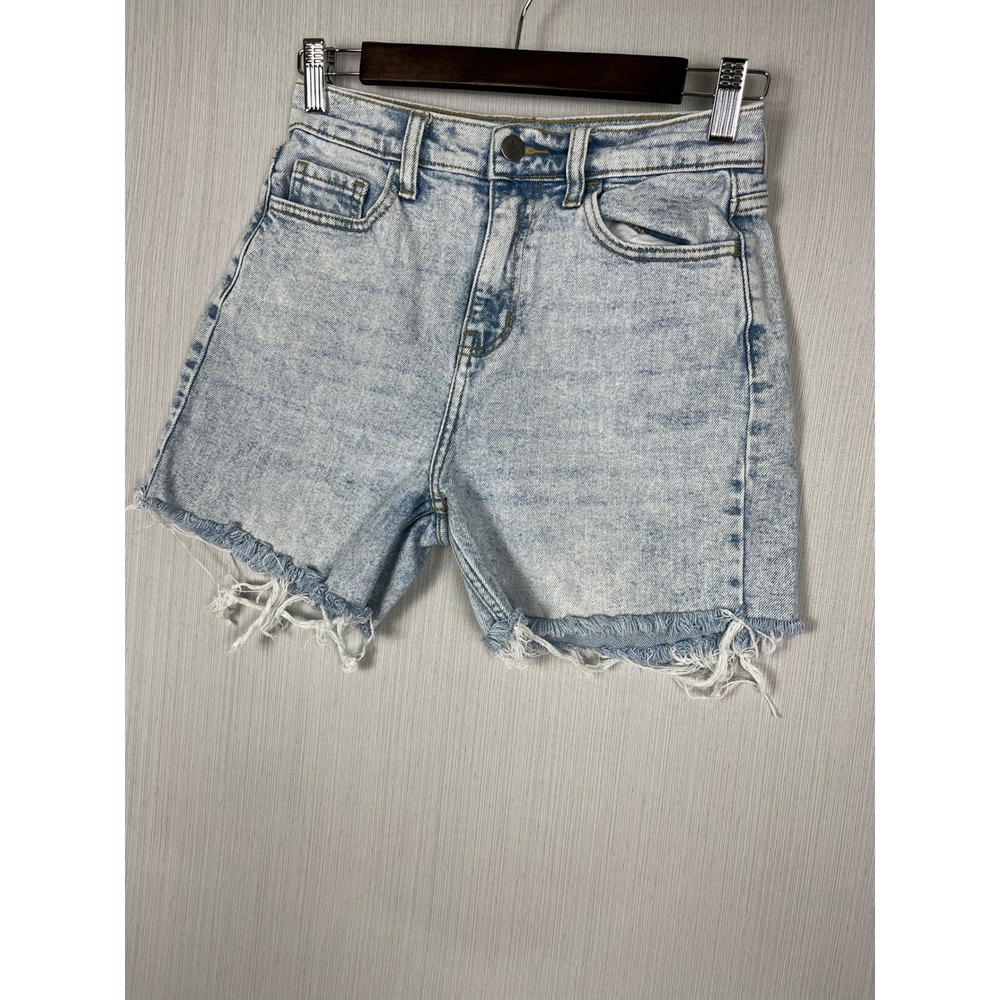 böhme Shorts Womens 26 Light Wash Denim Cut-off High Rise Distressed Frayed Boho
